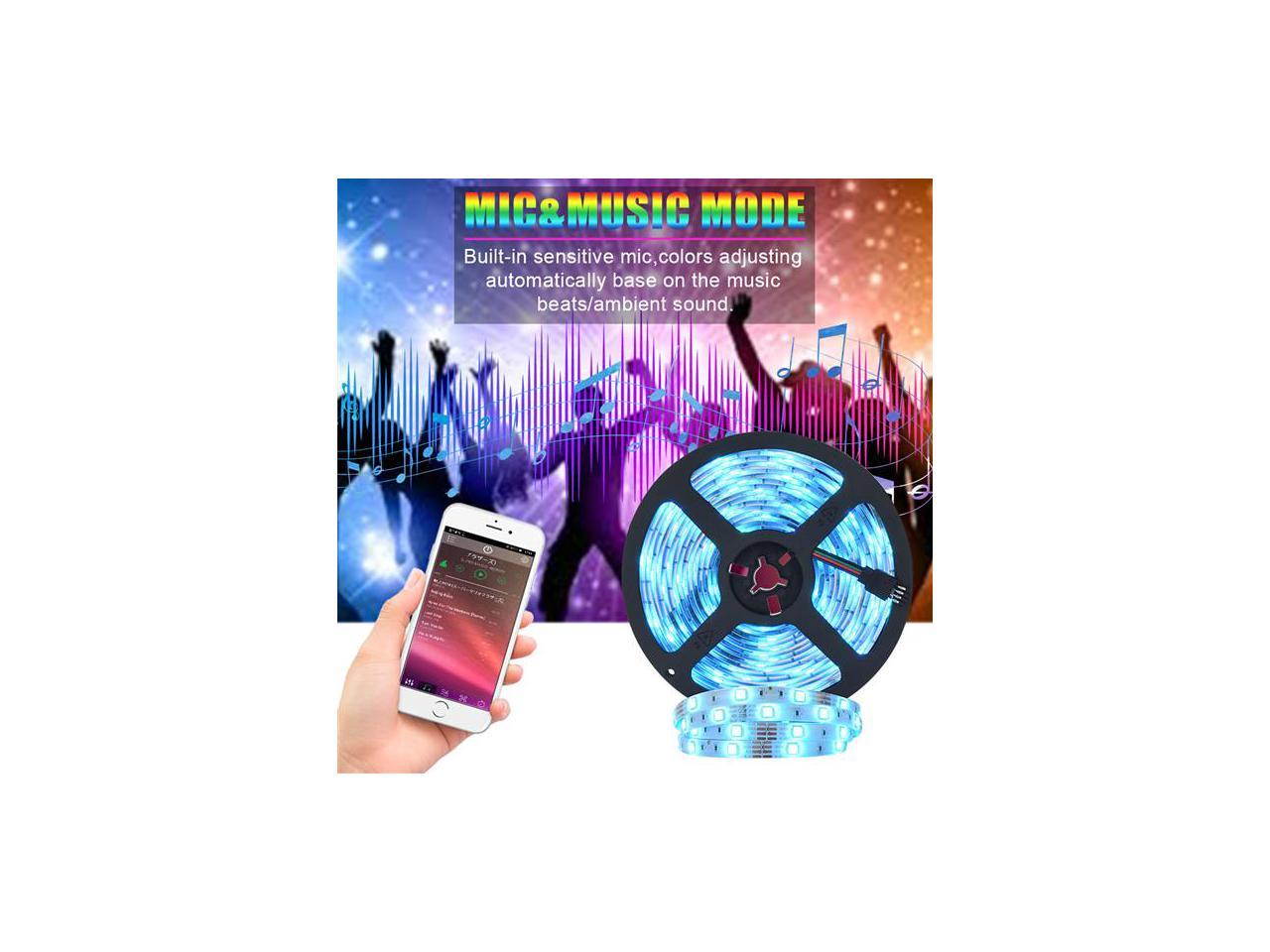 5M LED Strip Lights RGB Strips Tape Light 150 LEDs SMD5050 Waterproof Music Sync Color Changing + Bluetooth Controller + 24Key Remote Control Decoration for Home TV Party