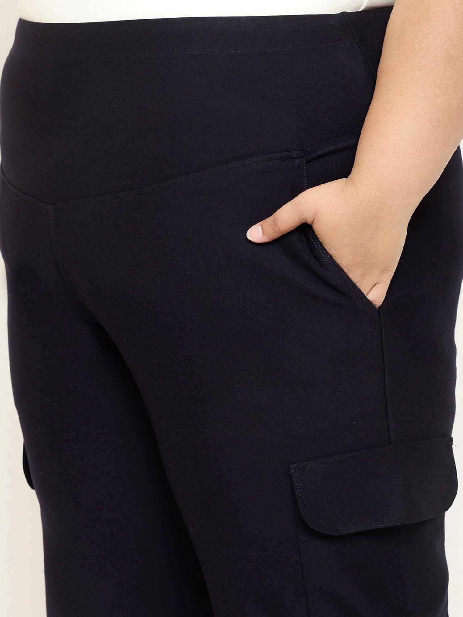 Amydus Navy Regular Fit High Rise Cargo Pants