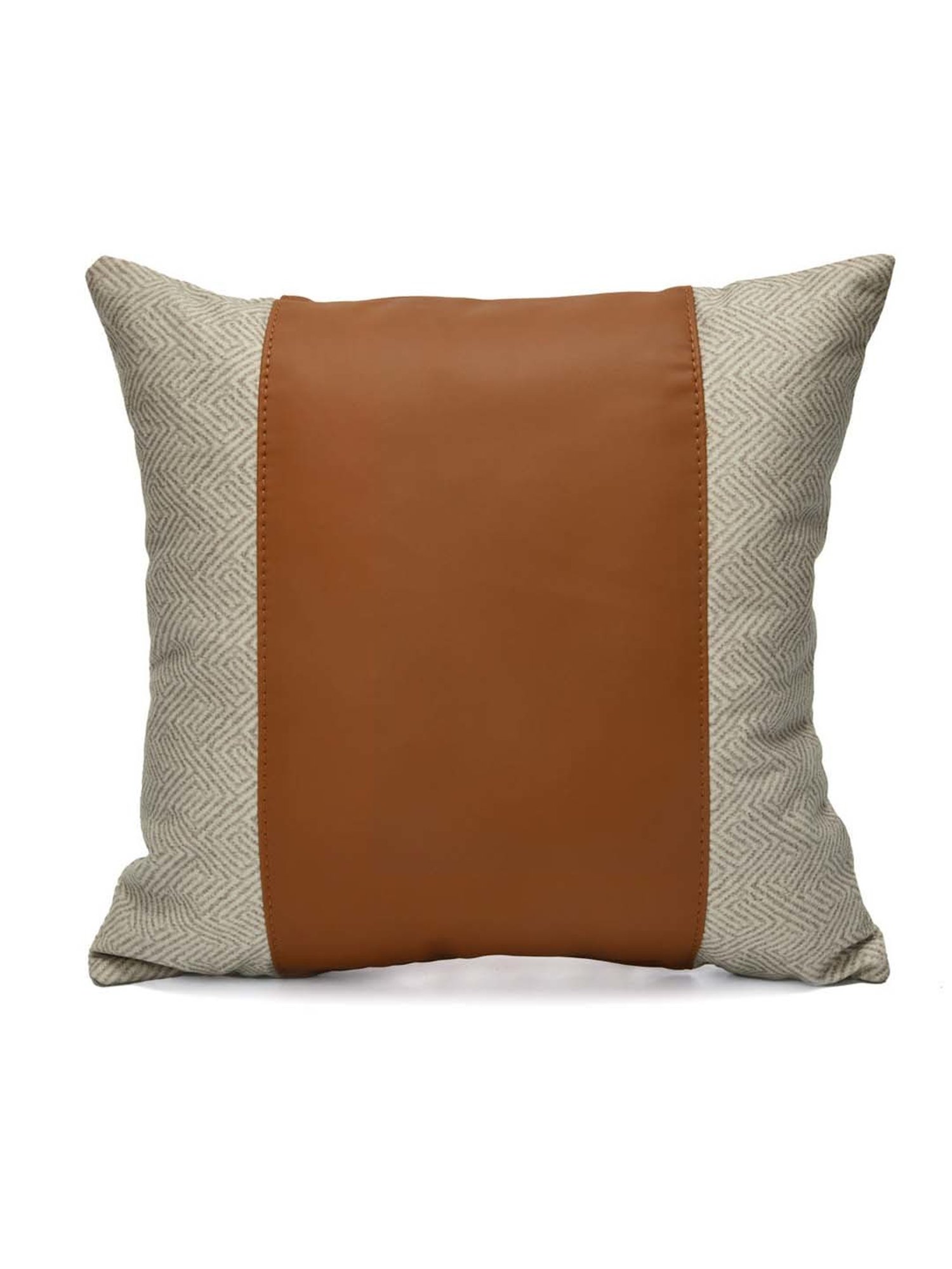 @home Beige & Brown Leather Cushion Cover With Zipper