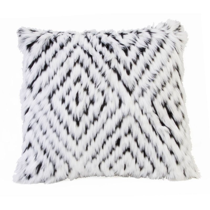 22"x22" Zola Faux Fur Pillow White/Black - Décor Therapy