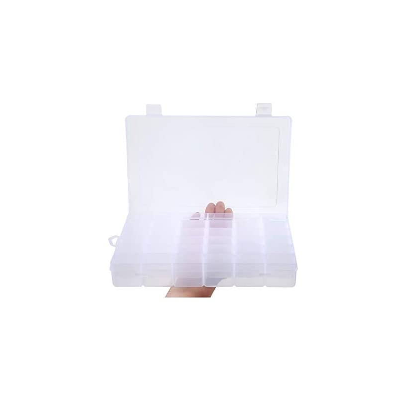 Transparent Plastic Grid Box Storage Organizer for Display Collection with Adjustable Dividers - 36 Clear Grids - 10.8"x7.0"x1.8" - Free Letter Sticker