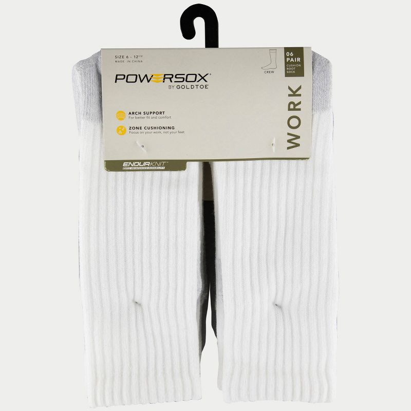 PowerSox Men's Workwear 6pk Crew Athletic Socks - White 6-12.5