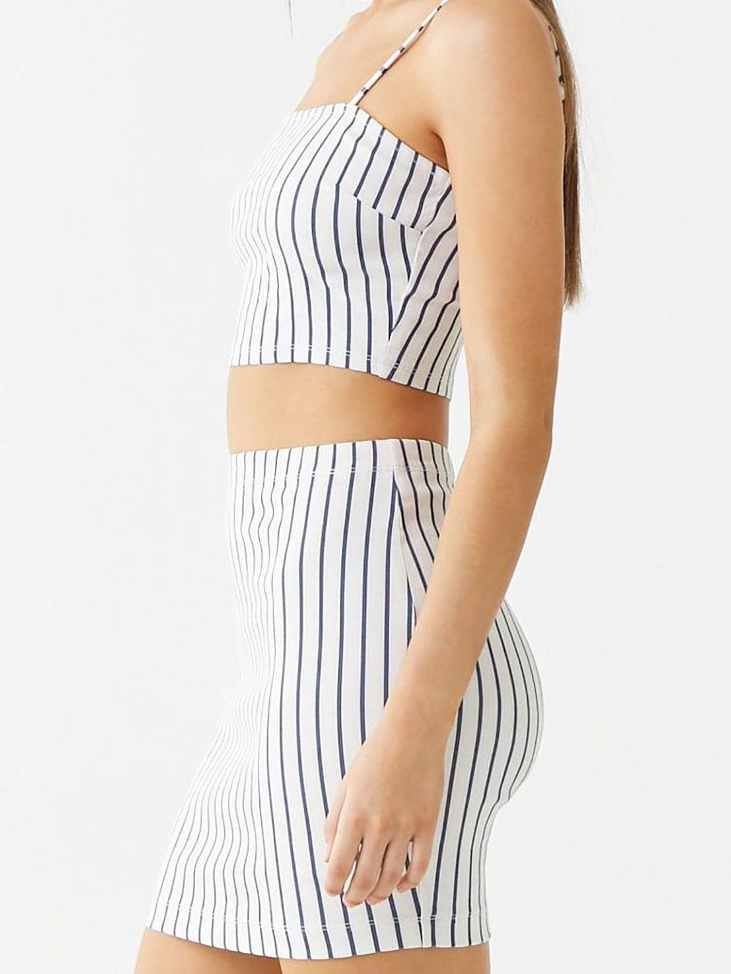 Forever 21 White & Navy Striped Cami Top With Skirt