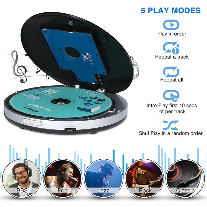Portable CD Player Compact Walkman Skip Protection with battery AUX CD-R/CD-RW