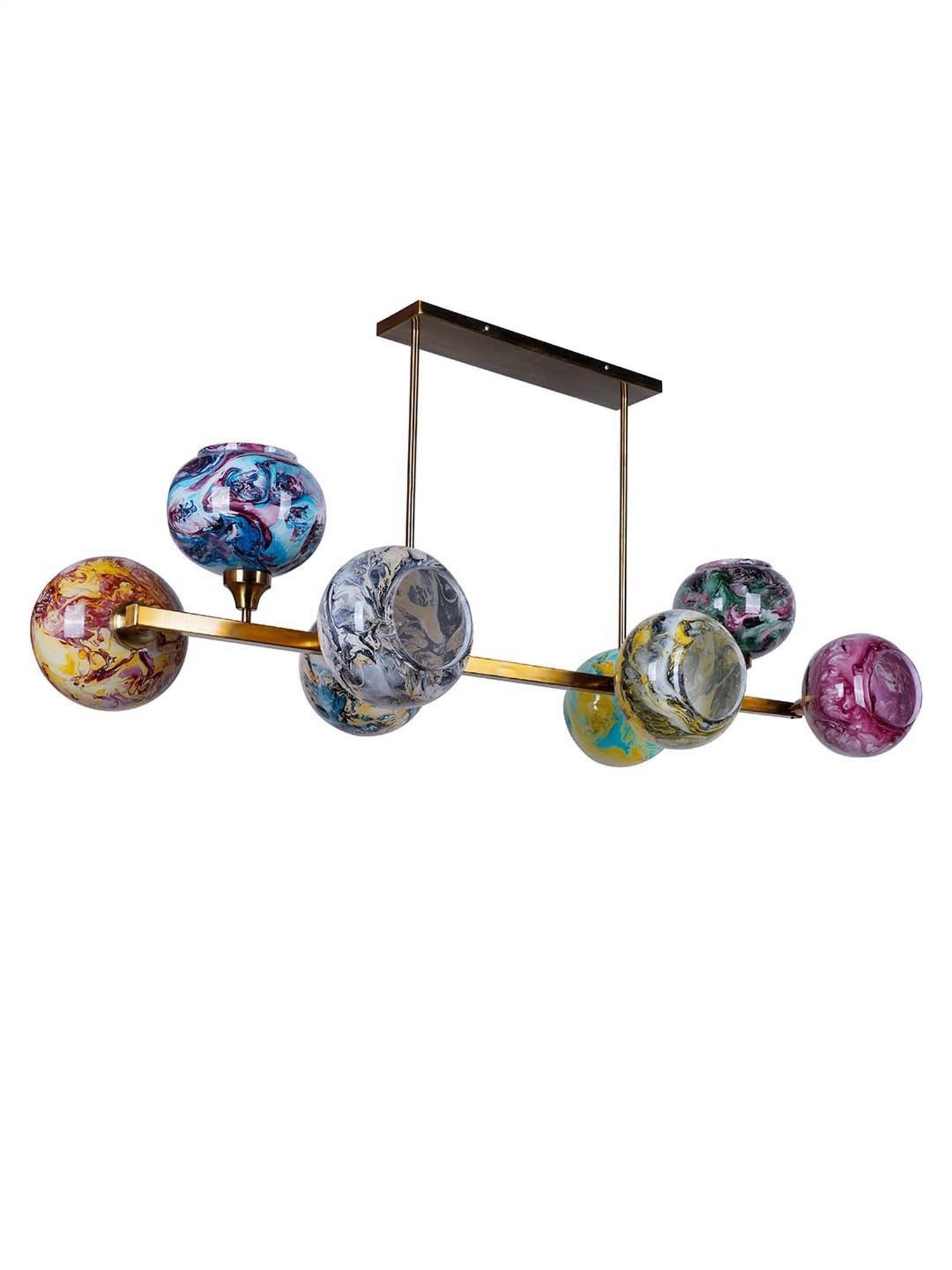 Fos Lighting Modern Linear Multicolor Steel 8-In-1 Chandelier With Glass Shades