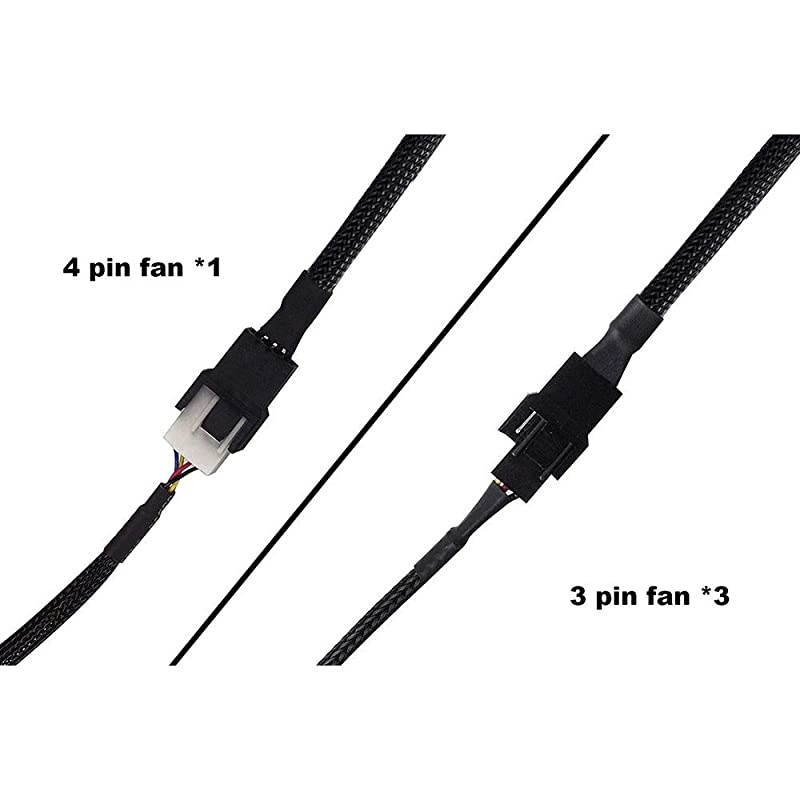 PWM Fan Splitter Cable 4 Pin Black Sleeved Case Fan Splitter Cable 1 to 4 Converter Braided Y Splitter Computer PC Fan Extension Power Cable 105 Inches 2 Pack