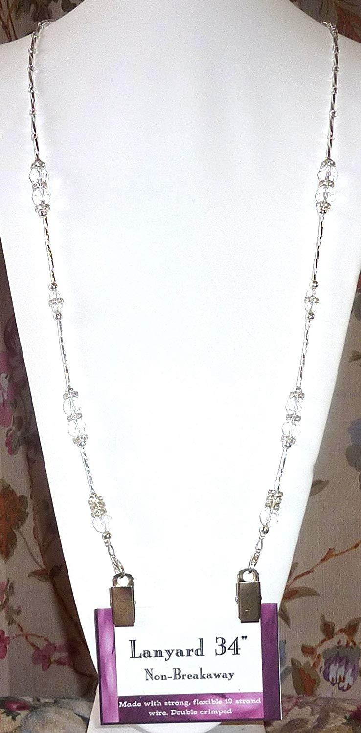 Crystal Style Fashion Women's Beaded Lanyard 34", Breakaway and Non breakaway available, For Keys, Badge holder (Bulldog Clips - Crystal )