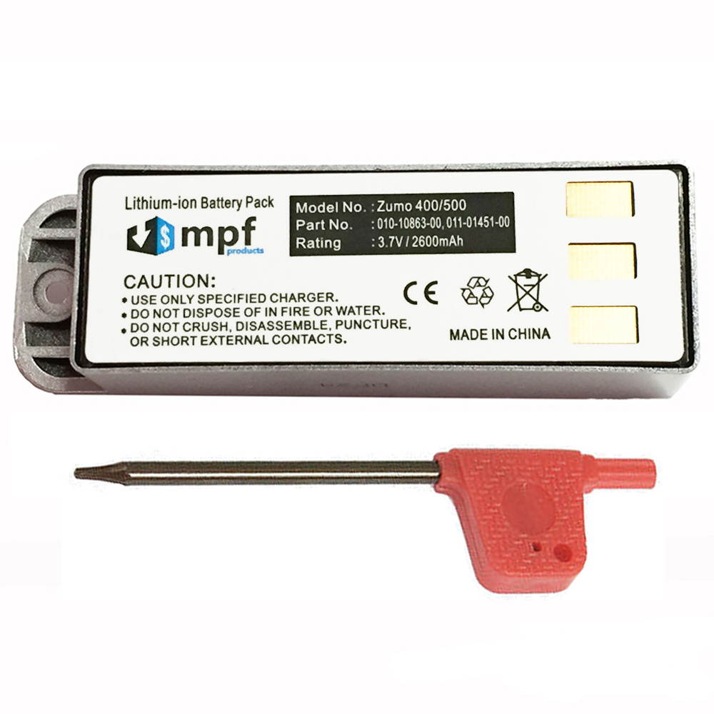 High Capacity Extended 2600mAh Battery 010-10863-00, 011-01451-00 for Garmin Zumo 400, Zumo 450, Zumo 500, Zumo 500 Deluxe, Zumo 550 Motorcycle GPS Navigators (Includes Free Installation Tool)