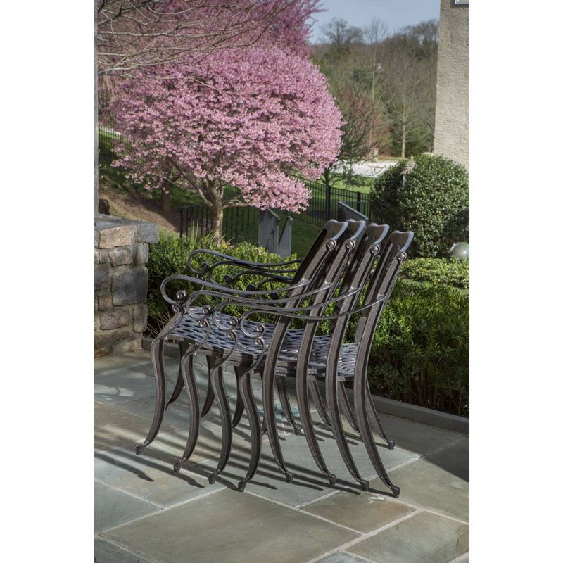 5pc Westbury Cast Aluminum Dining Set with Umbrella Hole Round Table & 4 Stackable Arm Chairs - Alfresco Home