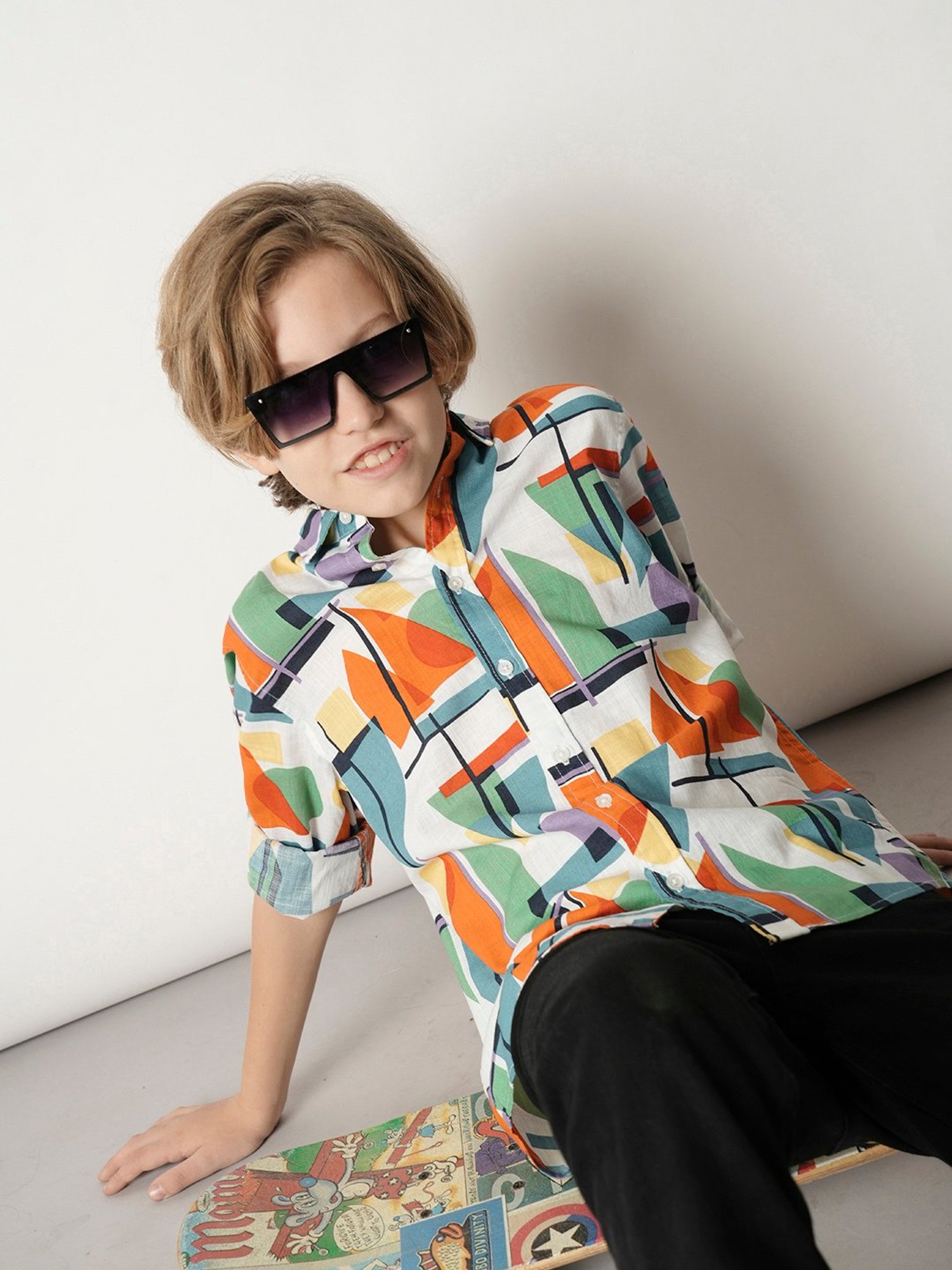 Jack & Jones Junior White Printed Full Sleeves Shirt