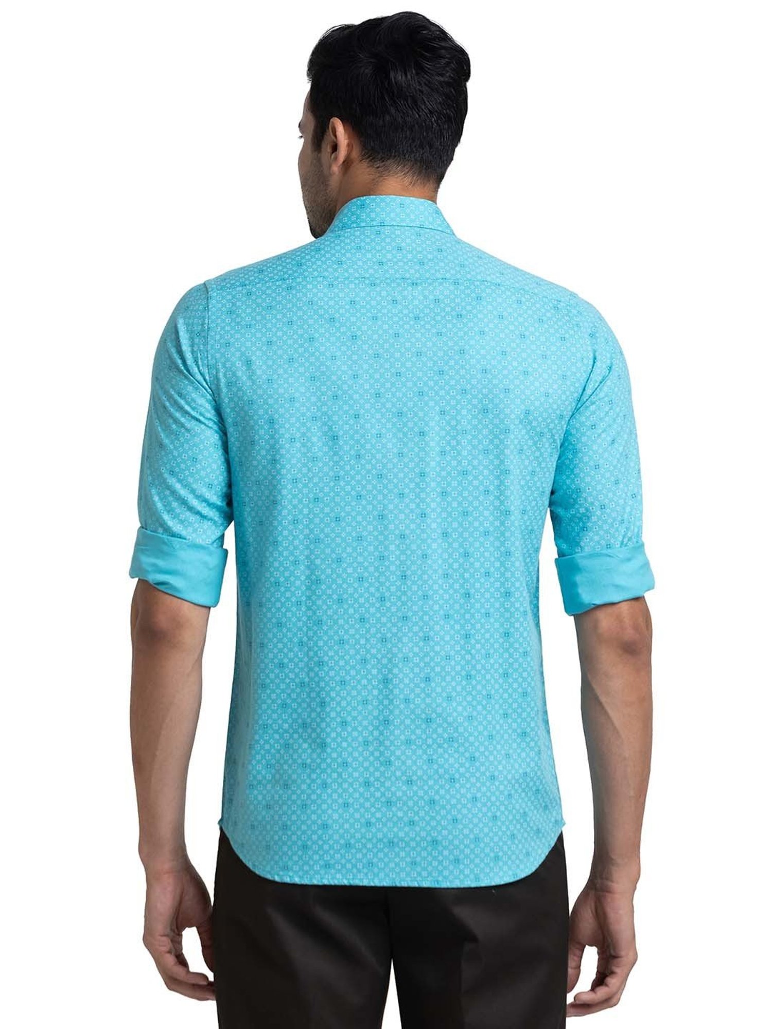ColorPlus Light Blue Tailored Fit Printed Shirt