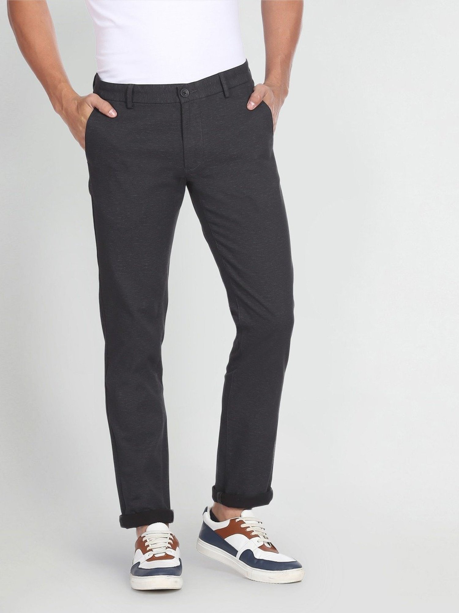 Arrow Sports Black Cotton Slim Fit Printed Chinos