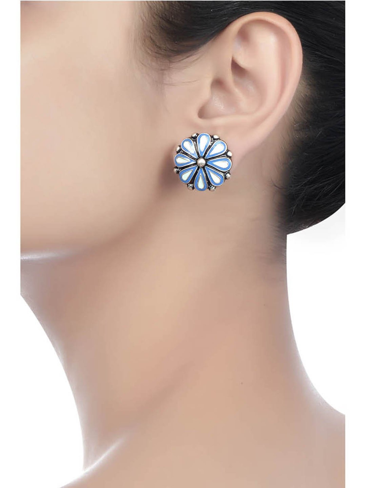Tribe Amrapali Blue Flower Chandrika Stud Earrings