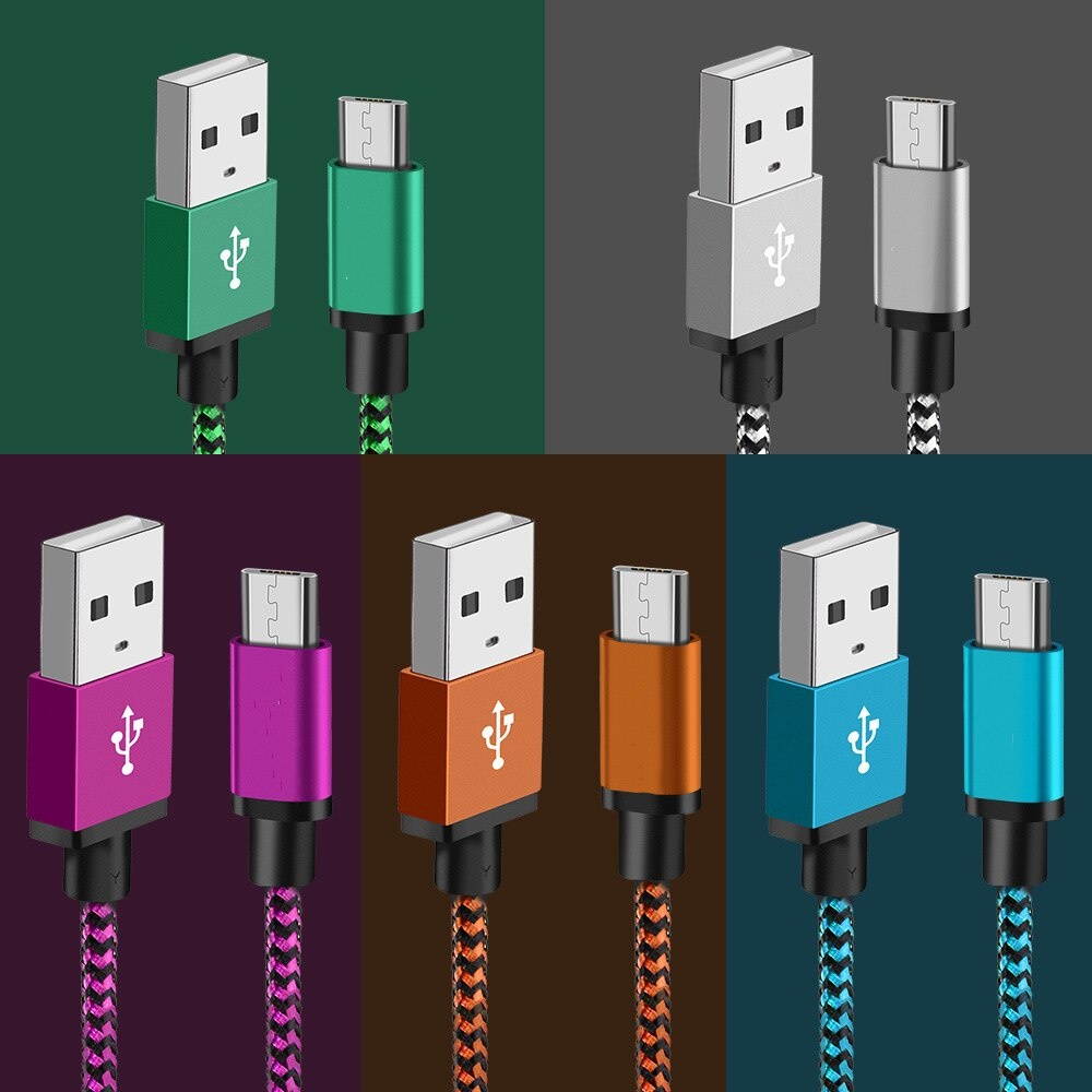 Micro Cable 2A Fast Charging Nylon Sync Data Mobile Phone Adapter Charger Cable For Samsung Sony HTC LG Android Cables