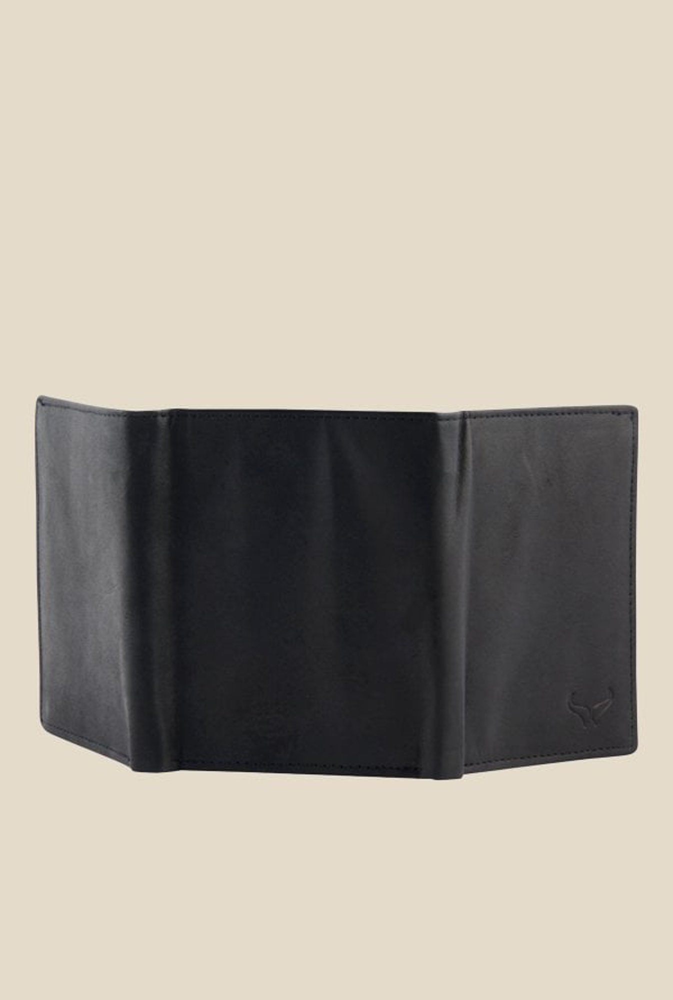 Bern Black Solid Tri-Fold Leather Wallet