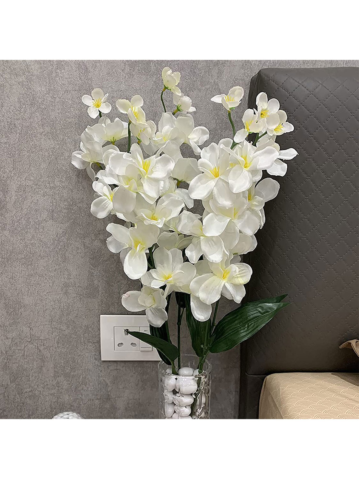 Amflix White Artificial Bonsai Orchid Flower Plant Without Pot