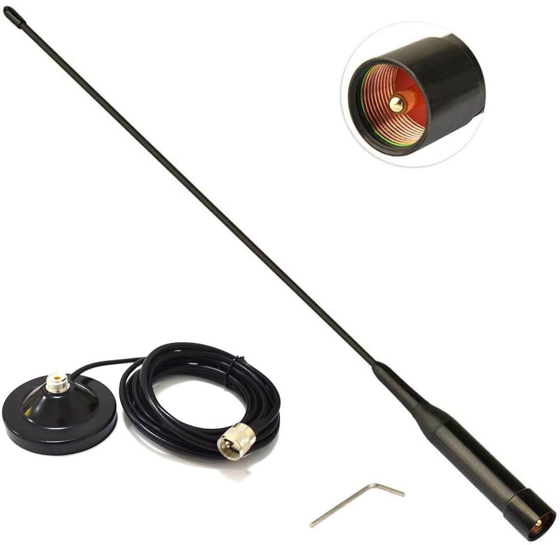 Mobile Radio Antenna Dual Band VHF/UHF 136-174MHz/400-470MHz and PL259 Male Connector Magnetic Mount Base for Vehicle Ham Radio Car Truck Amateur Radio NL-R2