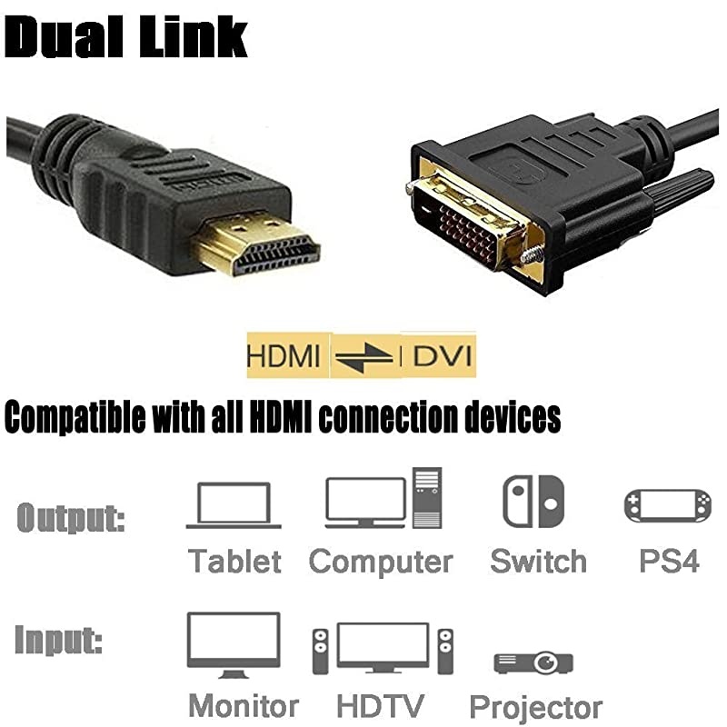 6Ft HDMI to DVI-D 24+1 Pin Monitor Display Adapter Cable ,HDMI Male to DVI Male Gold HD HDTV
