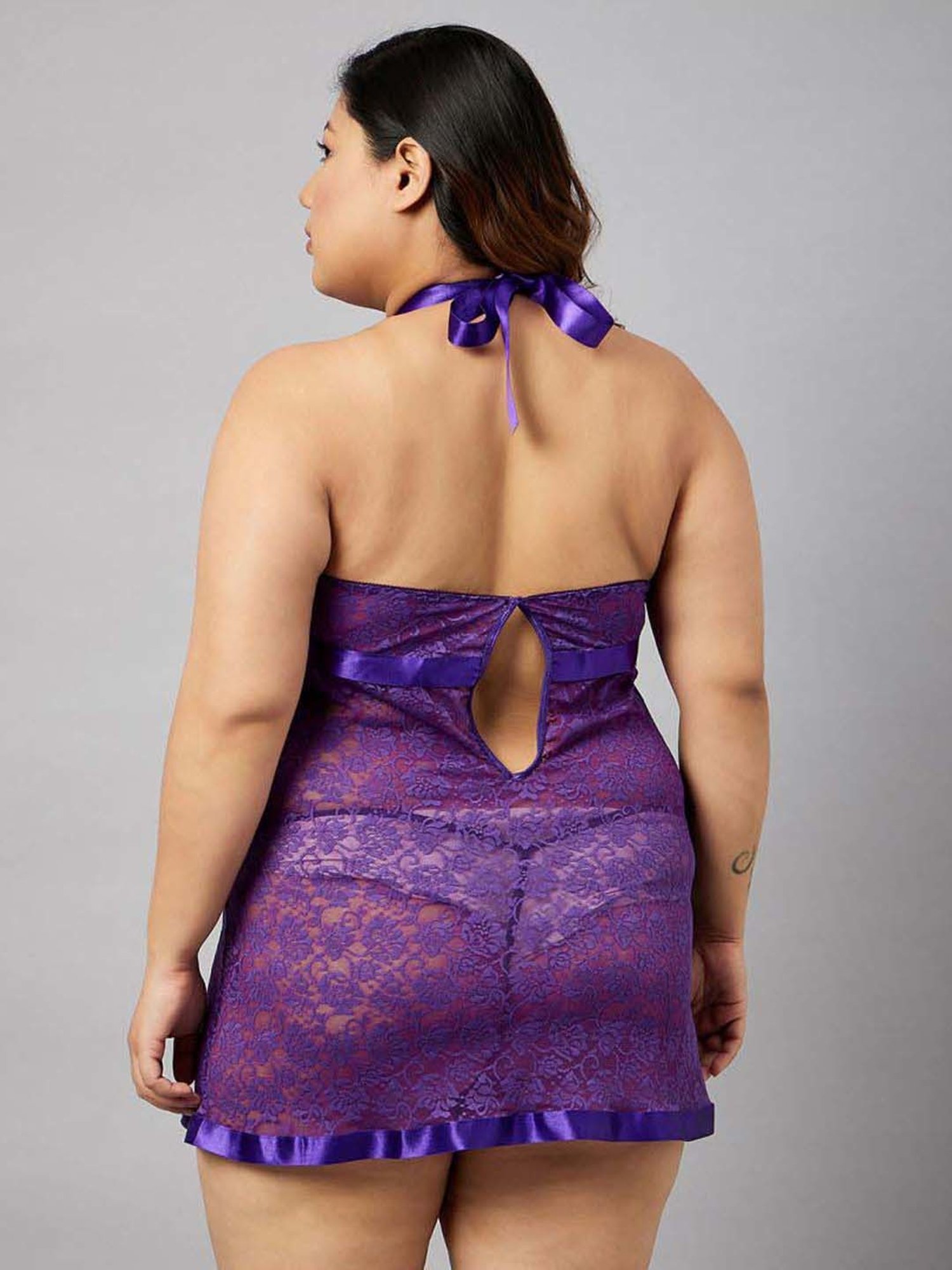 Secrets By ZeroKaata Purple & Navy Lace Work Babydoll with Panty - Pack Of 2