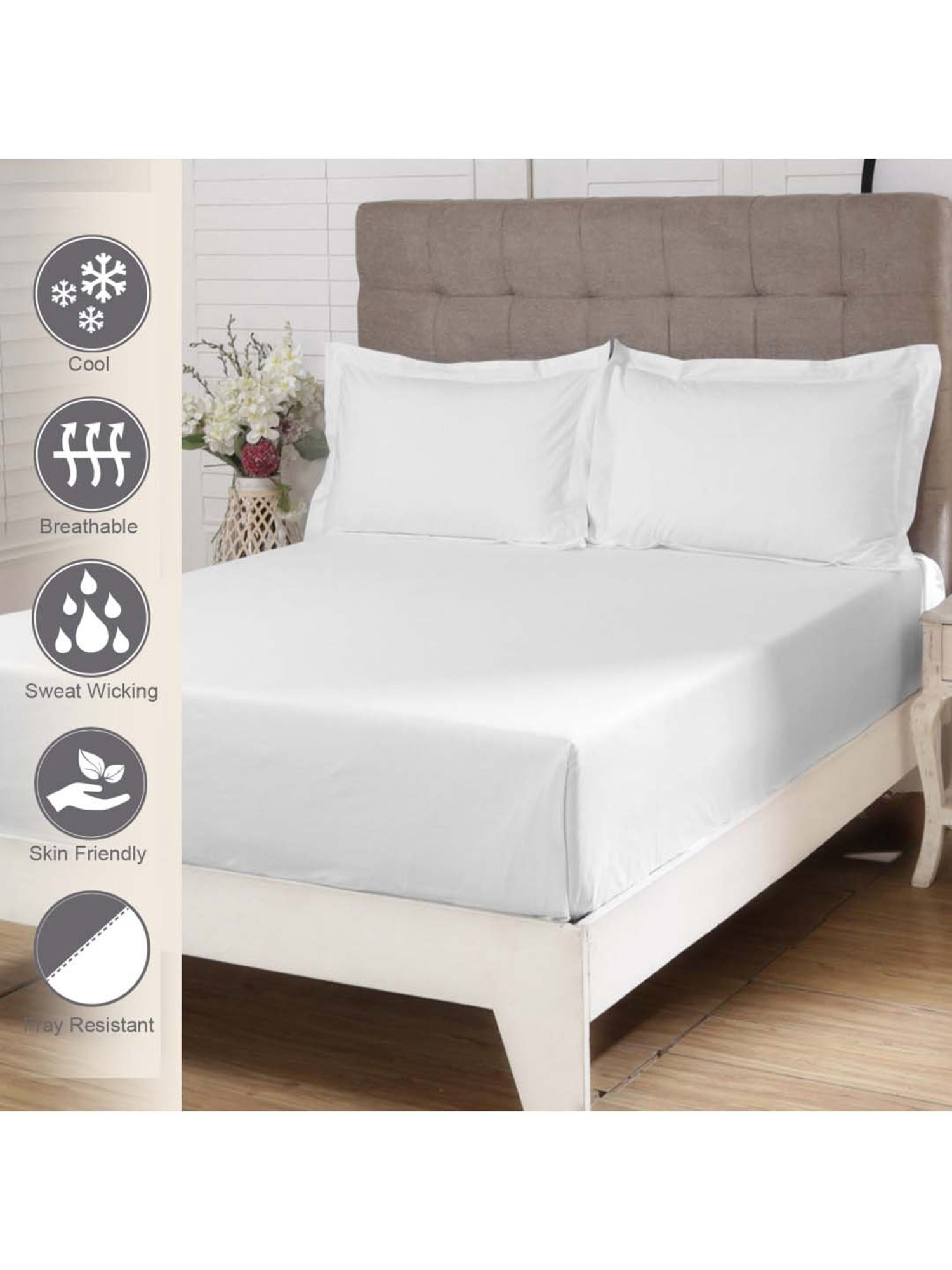 Pizuna 400TC 100% Cotton White Flat Bed Sheet Double Size With 2 Pillow Cover Size