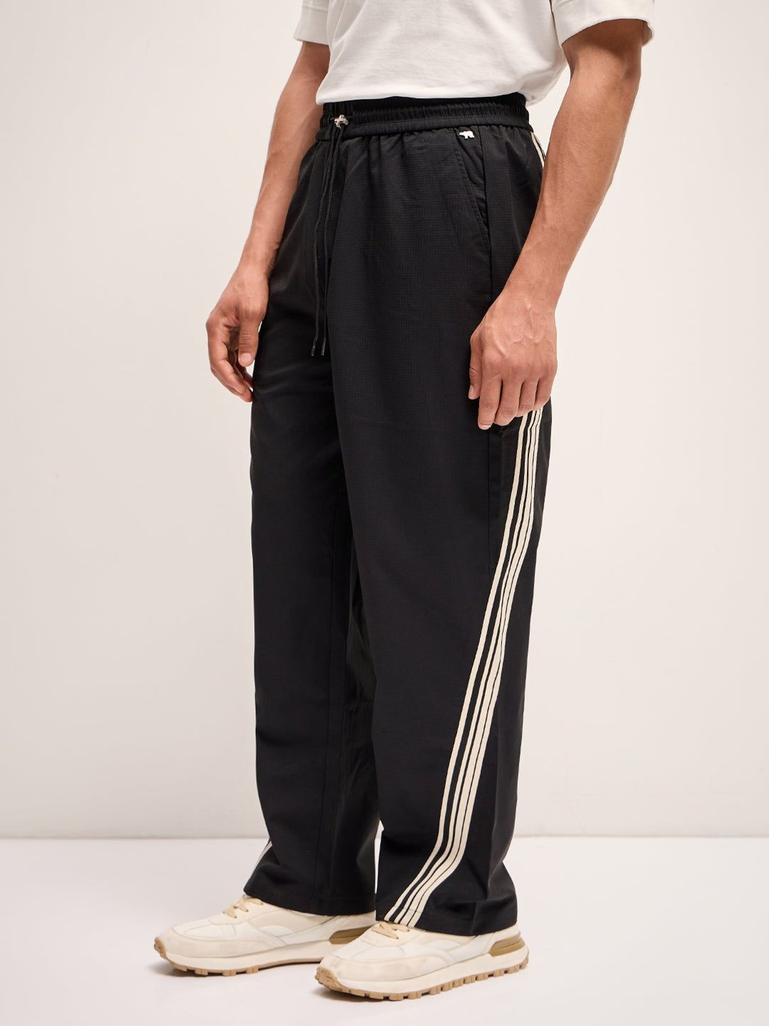 The Bear House Black Straight Fit Striped Trackpants