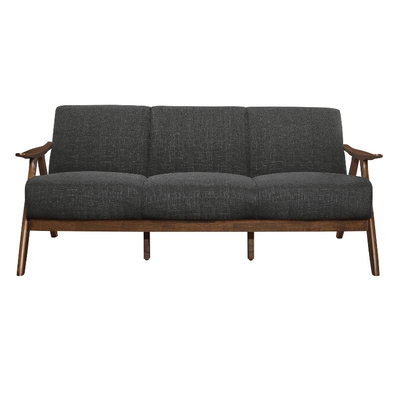 Lexicon 1138DG-3 Damala Collection Retro Inspired 3 Seat Living Room Sofa Couch, Polyester Fabric, Walnut Frame, Dark Gray