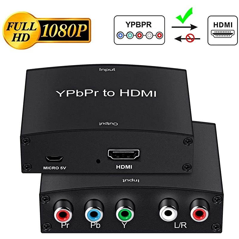 Component to HDMI Adapter YPbPr to HDMI Coverter + RL  Component 5RCA RGB to HDMI Converter Adapter Supports 1080P Video Audio Converter Adapter for DVD PSP Xbox 360 to HDTV Monitor