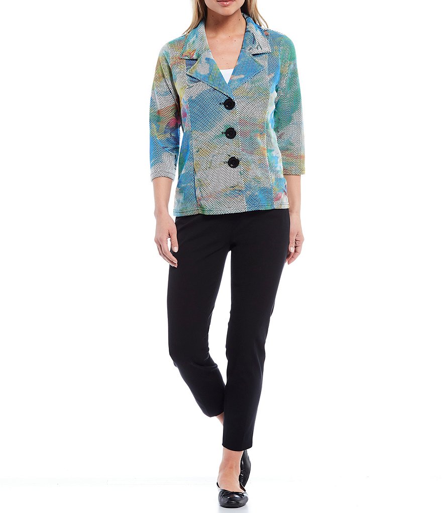 Ali Miles Petite Size Open Mesh Two Button Front 3/4 Sleeve Jacket