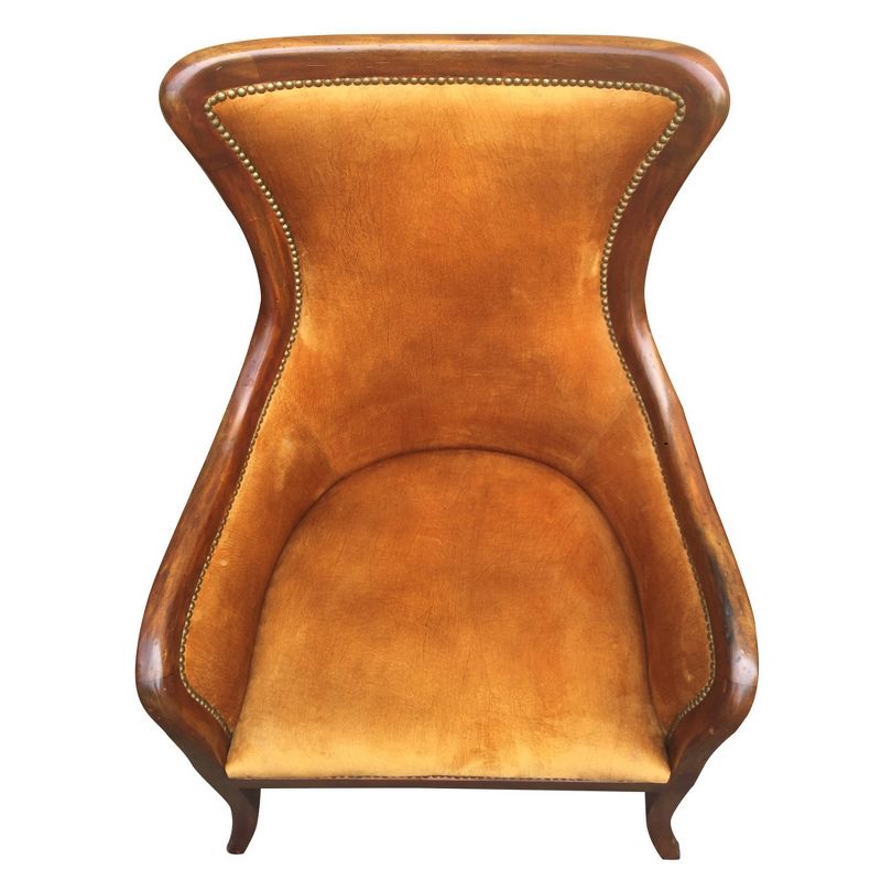 Curved Back Fabric Arm Upholstered Wooden Accent Chair Brown/Orange - The Urban Port