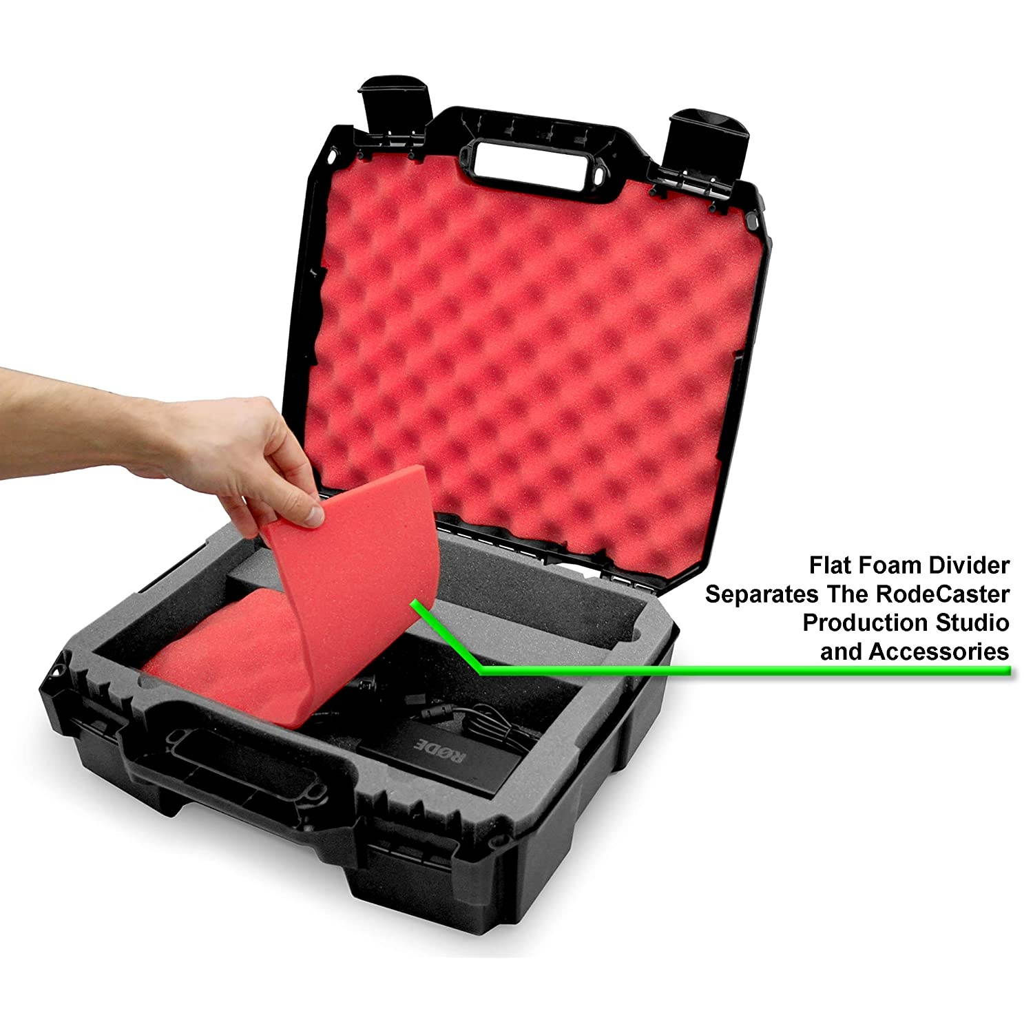 Casematix Studio Mixer Hard Case Fits Rode RODECaster Pro Podcast Production Studio Podcasting Microphone and Accessories, Red Padded Foam Protection