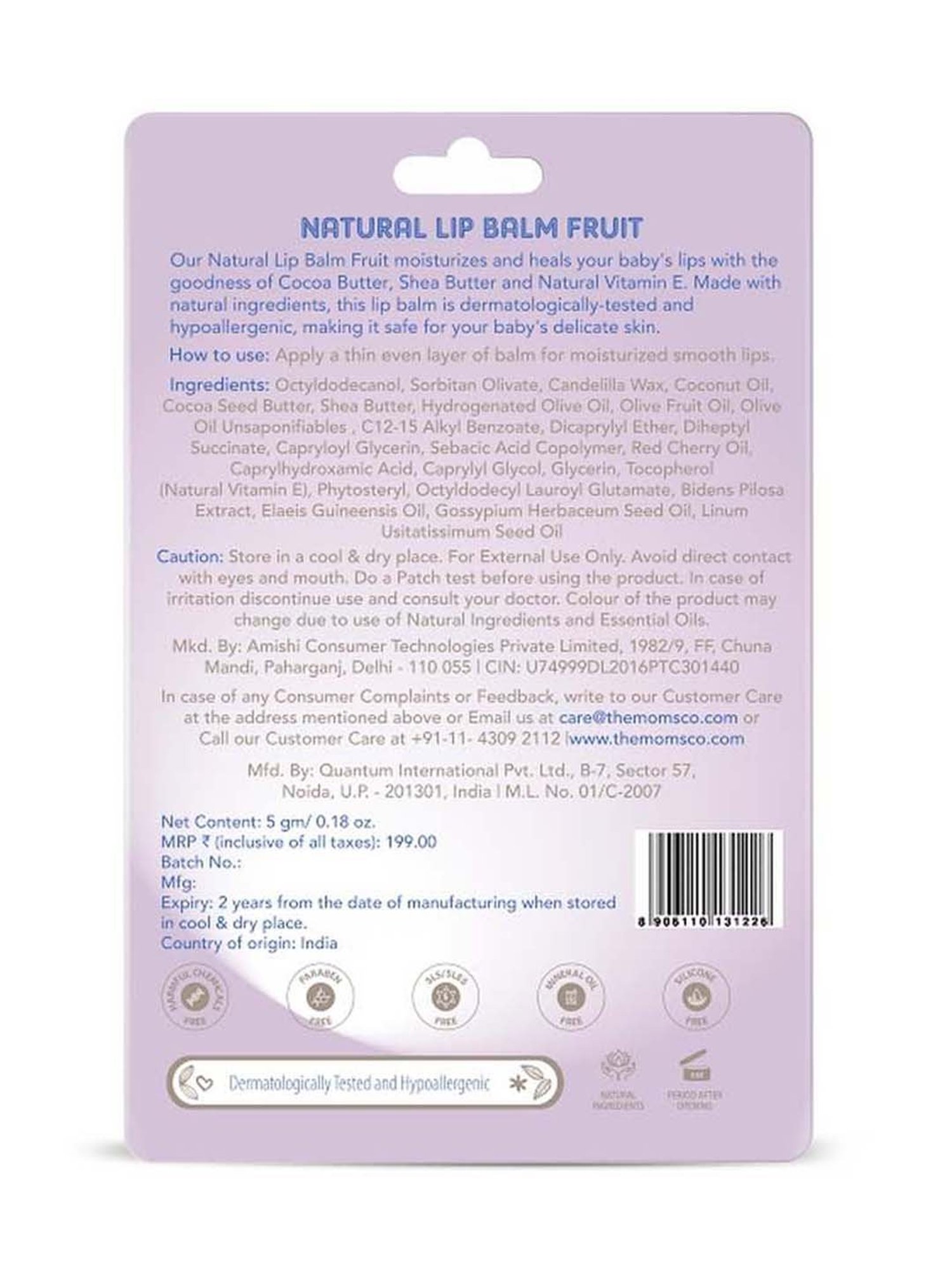 The Moms Co. Natural Fruit Lip Balm - 5 gm