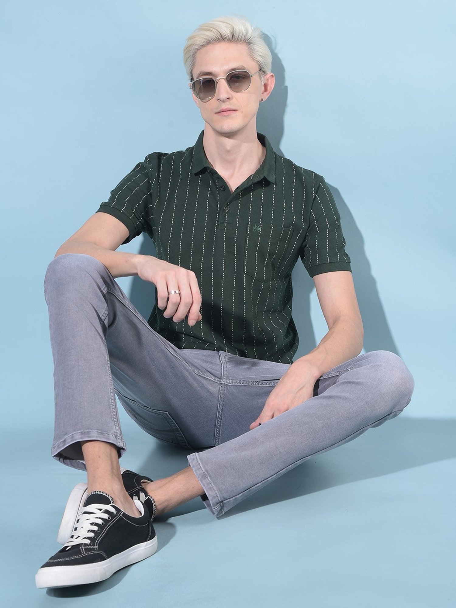 Crimsoune Club Green  Slim Fit Striped Polo T-Shirt