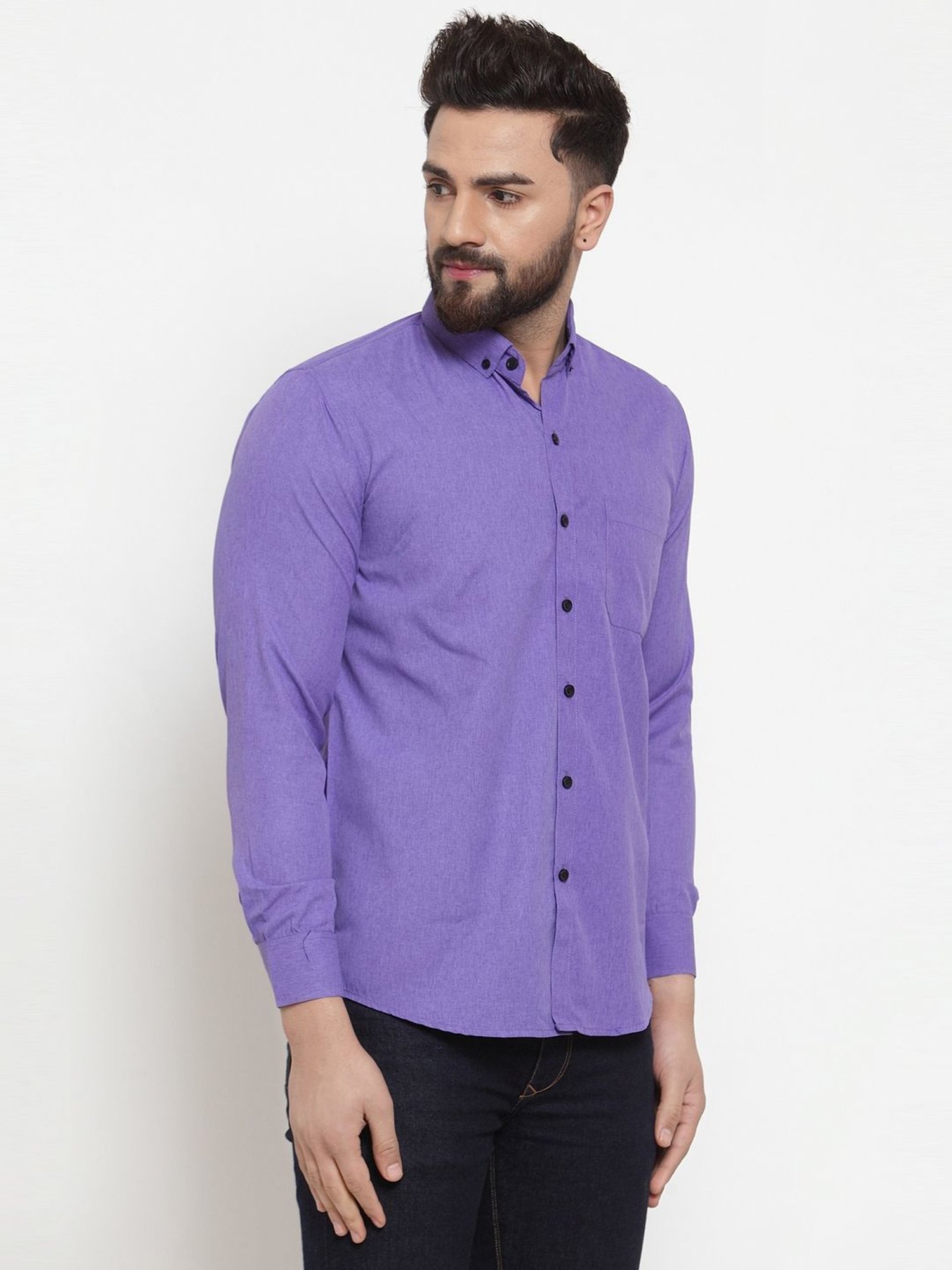 Jainish Voilet Regular Fit Self Pattern Shirt