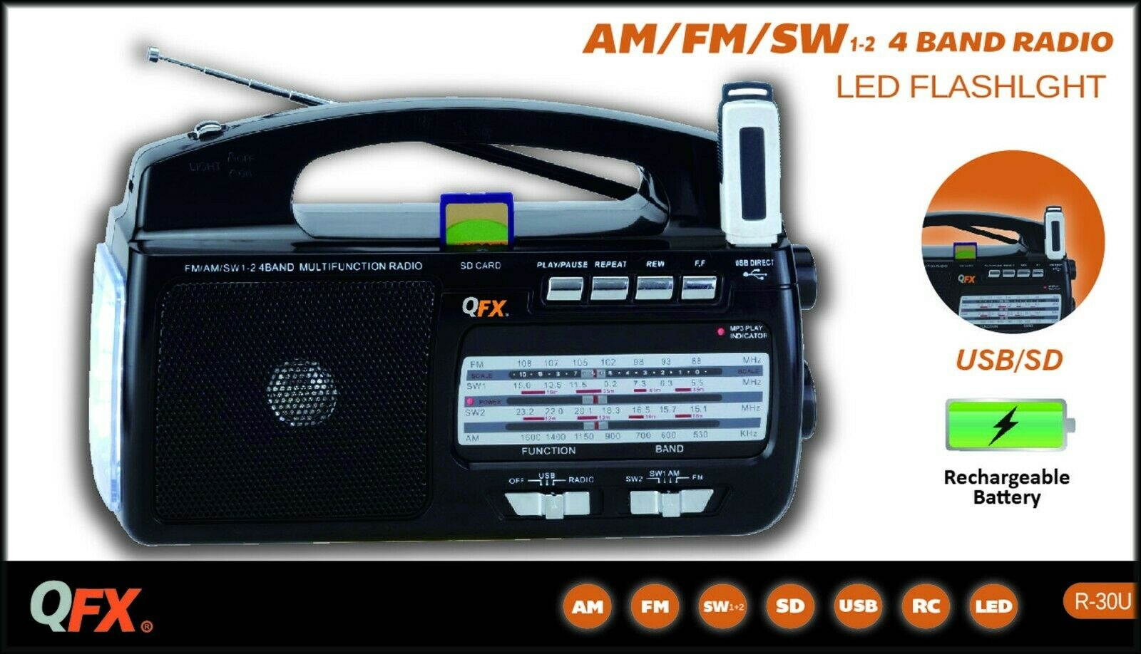 QFX R-30U AM/FM/SW1-SW2 Radio