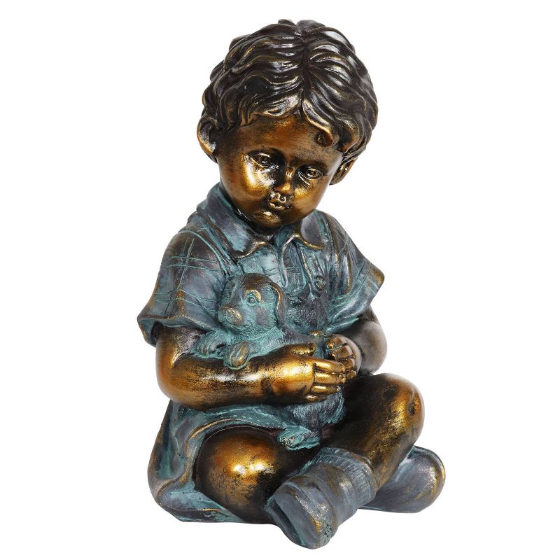 10.24" Look Boy and Puppy Statue Bronze - Exhart