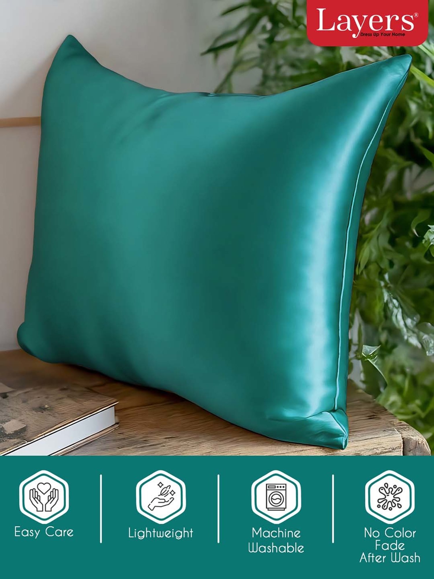 Layers Emerald Green 85 GSM Micro Satin Silk Pillow Covers - Set of 2