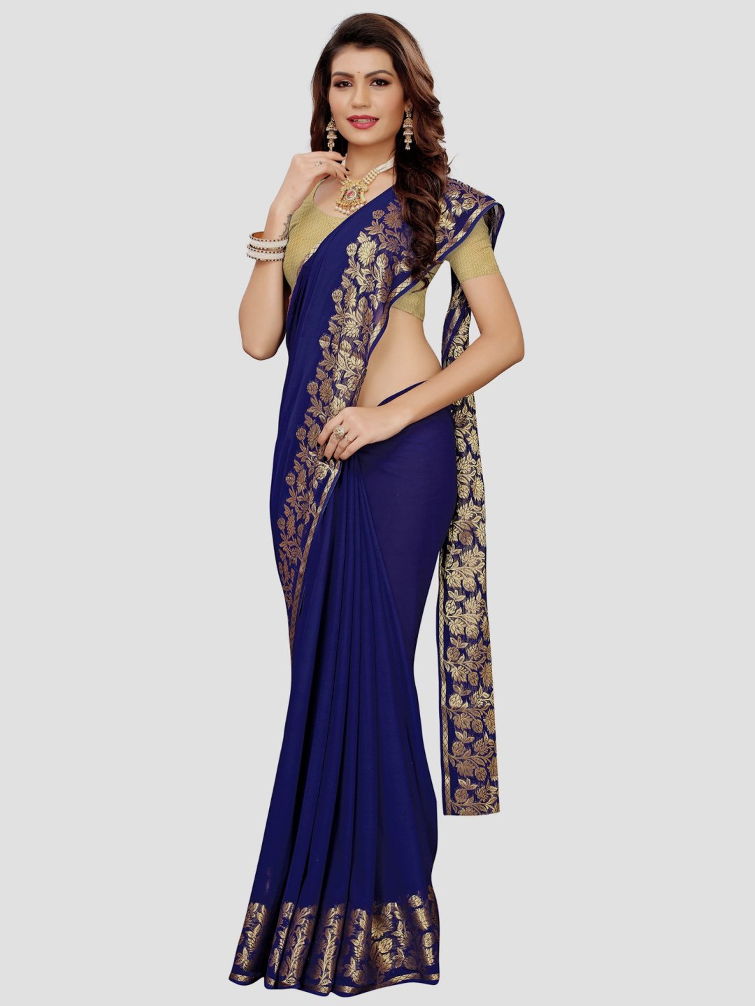 Unnati Silks Red Silk Printed Saree With Unstitched Blouse