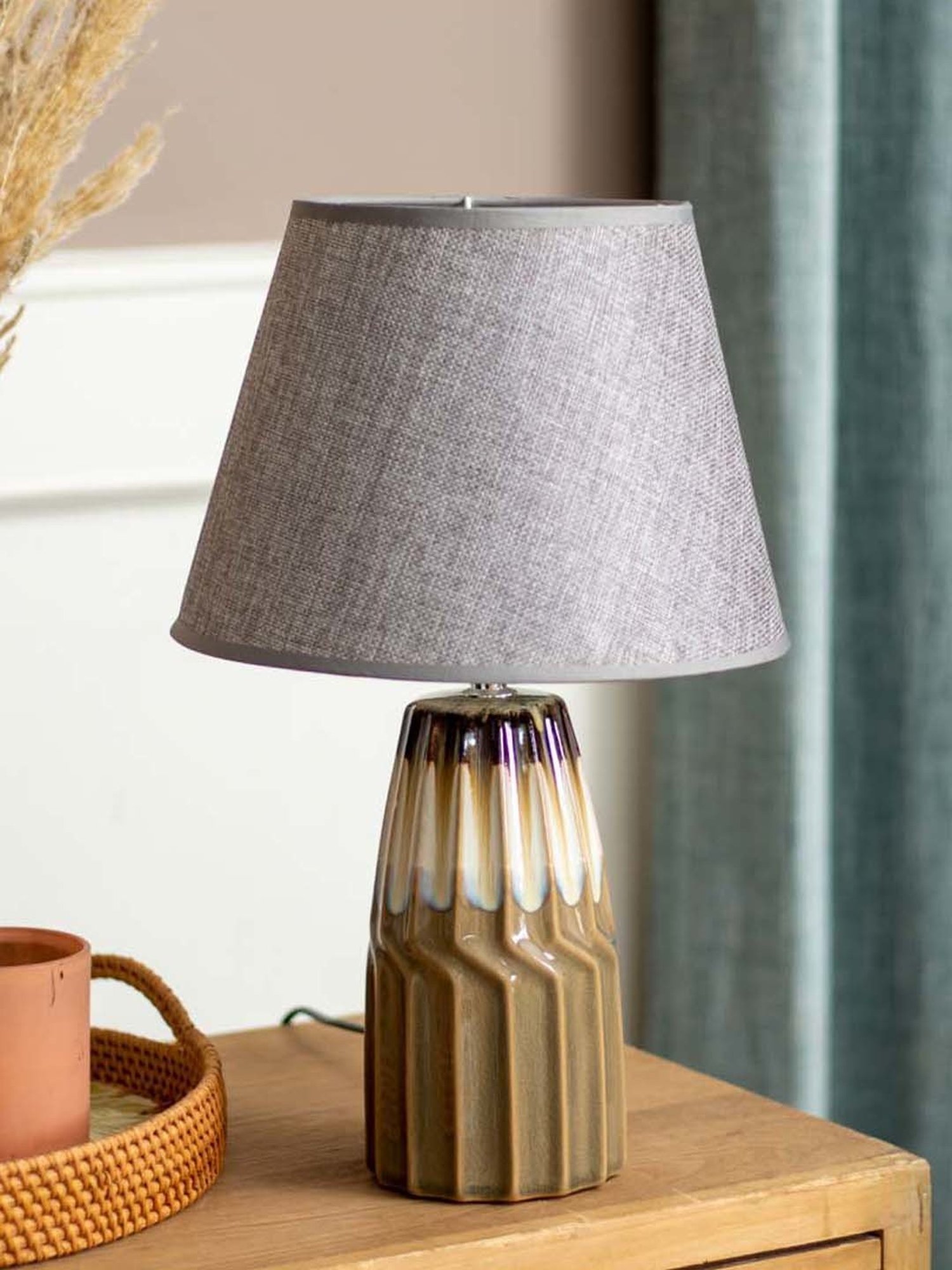 Possini Euro Design Modern Buffet Table Lamp Brushed Steel Tall Gourd White Drum Shade for Dining Room Bedroom Bedside