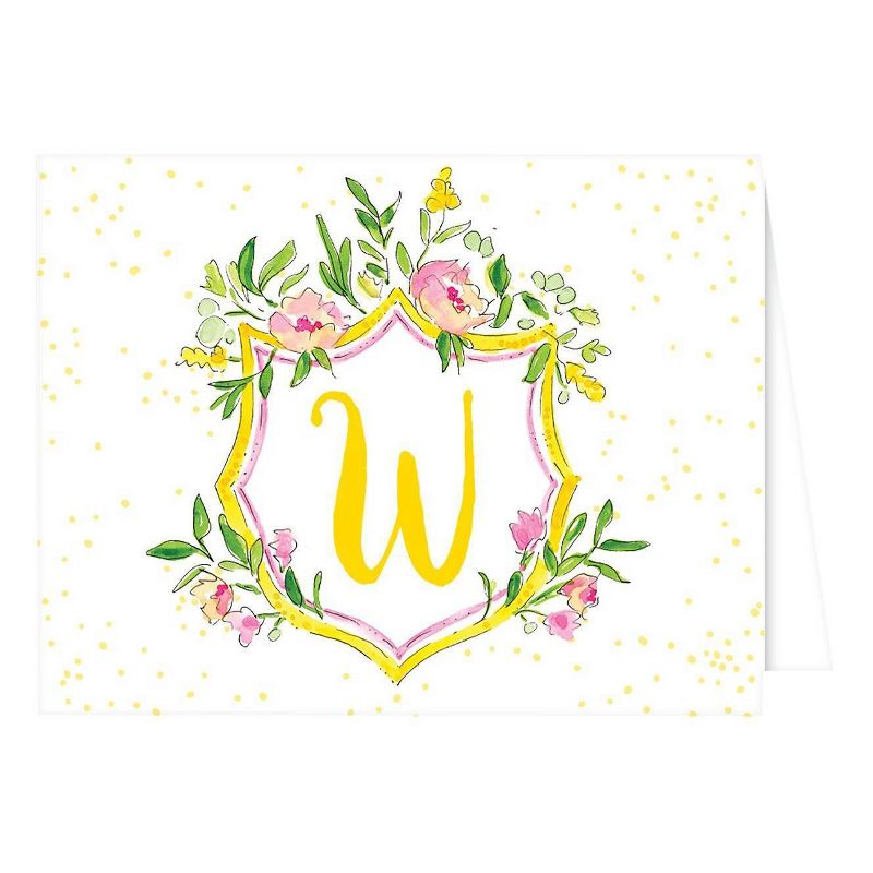 Folded Notes - Vintage Floral Crest Monogram - W
