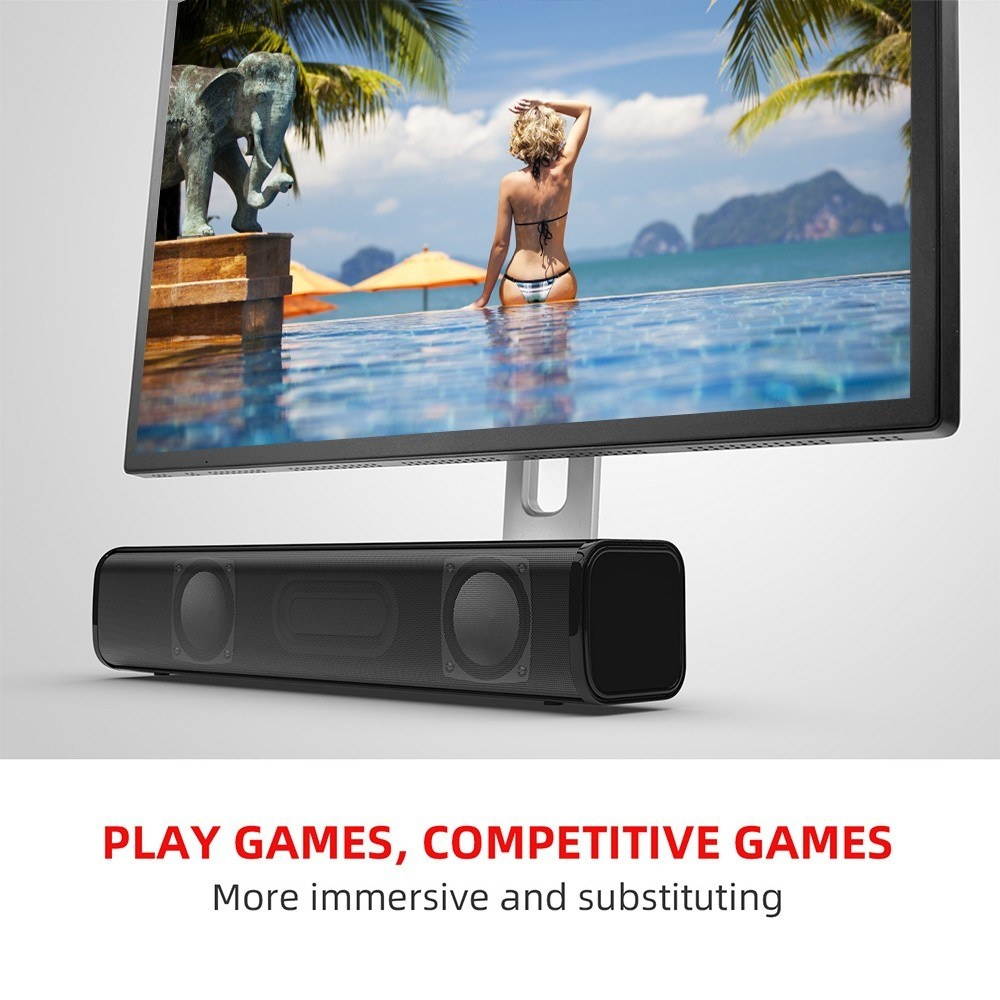 2*3W USB Powered Soundbar Audio Player 3.5mm Wired PC Speakers Subwoofer for Home Office TV PC Projecter