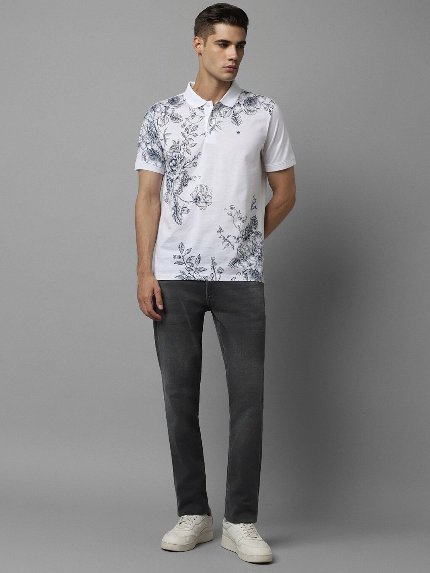 Louis Philippe Sport White Cotton Regular Fit Printed Polo T-Shirt