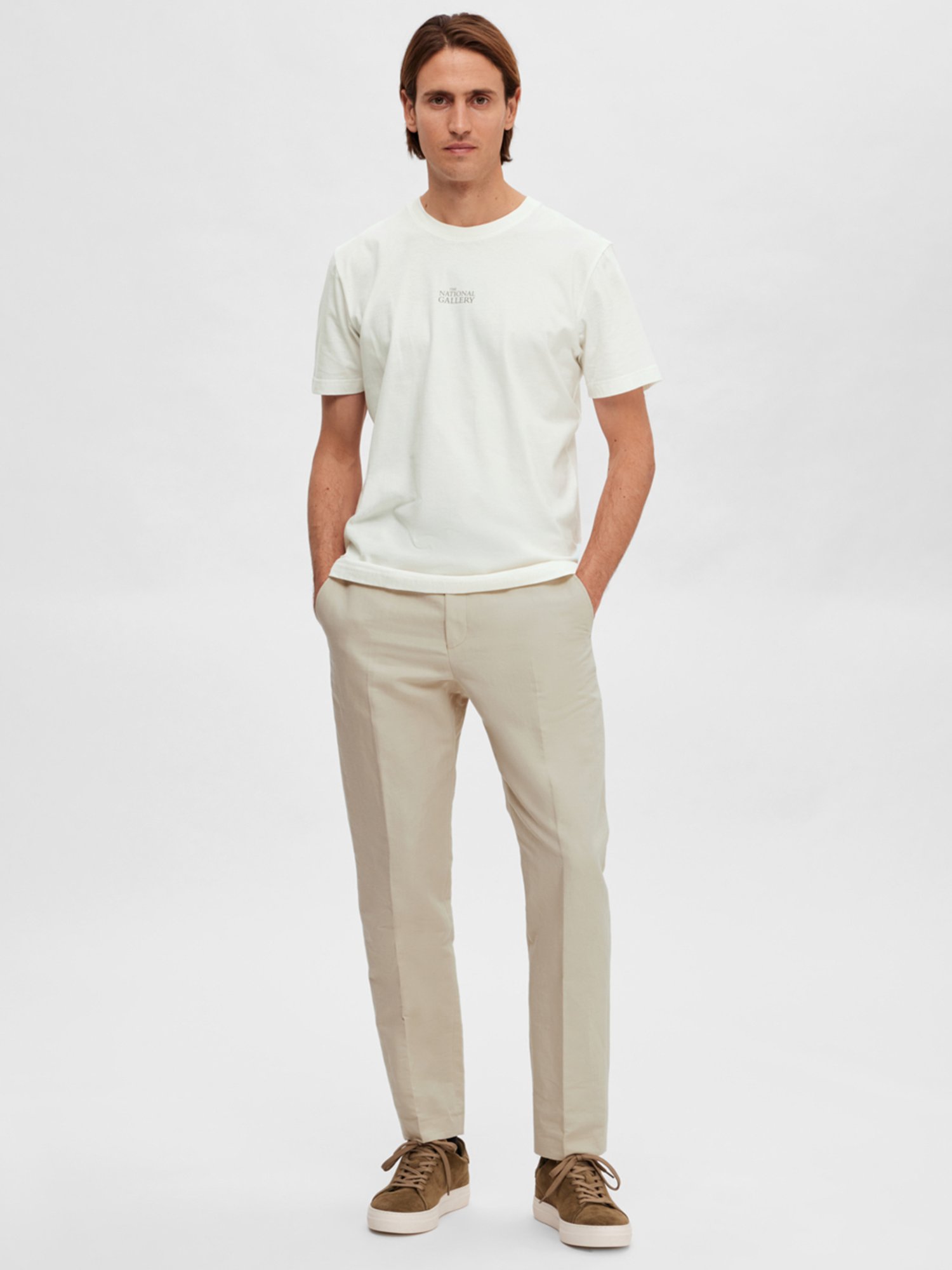 SELECTED HOMME White Slim Fit Printed Crew T-Shirt