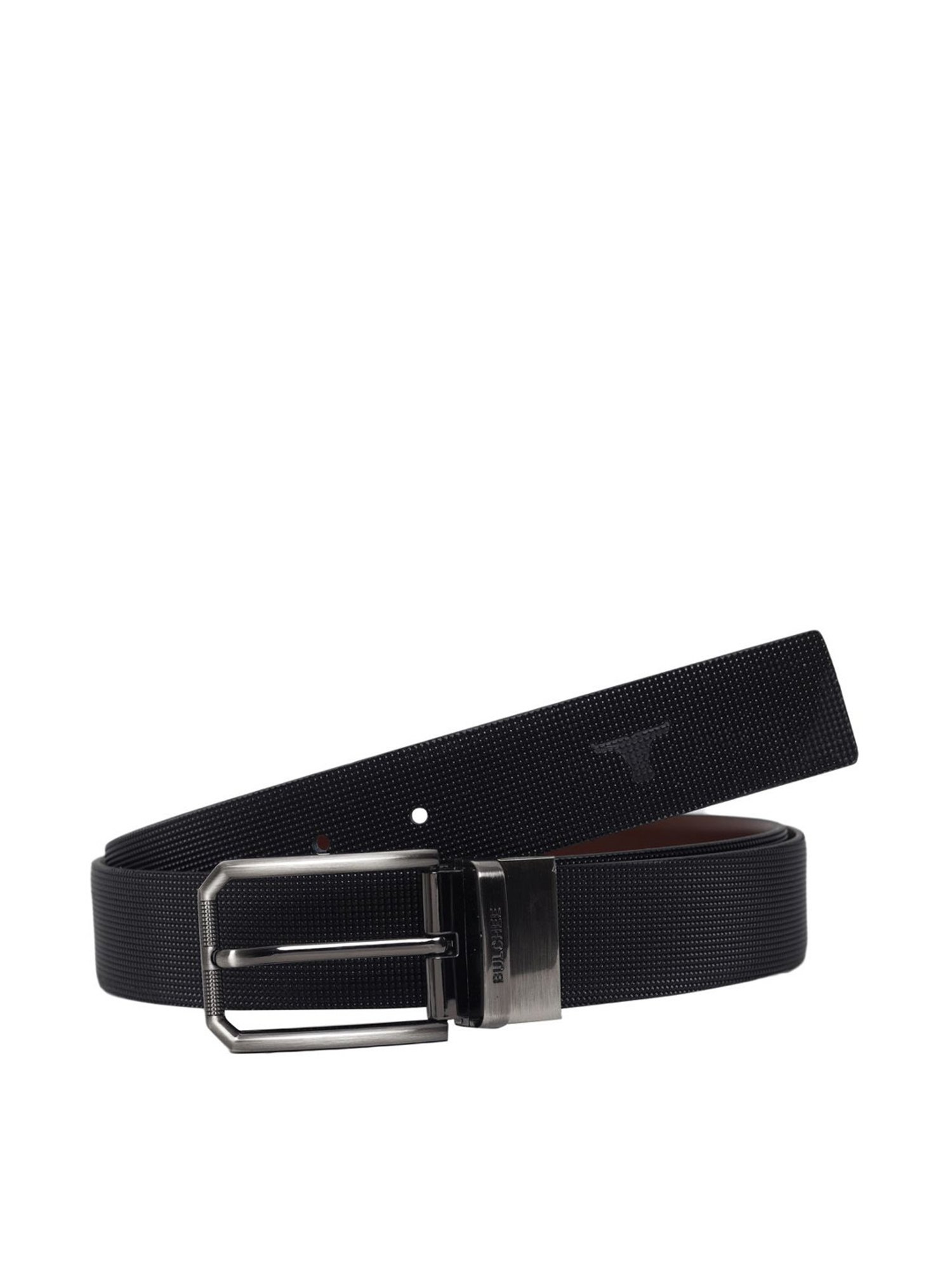 Bulchee Black & Brown Leather Textured Reversible Belt