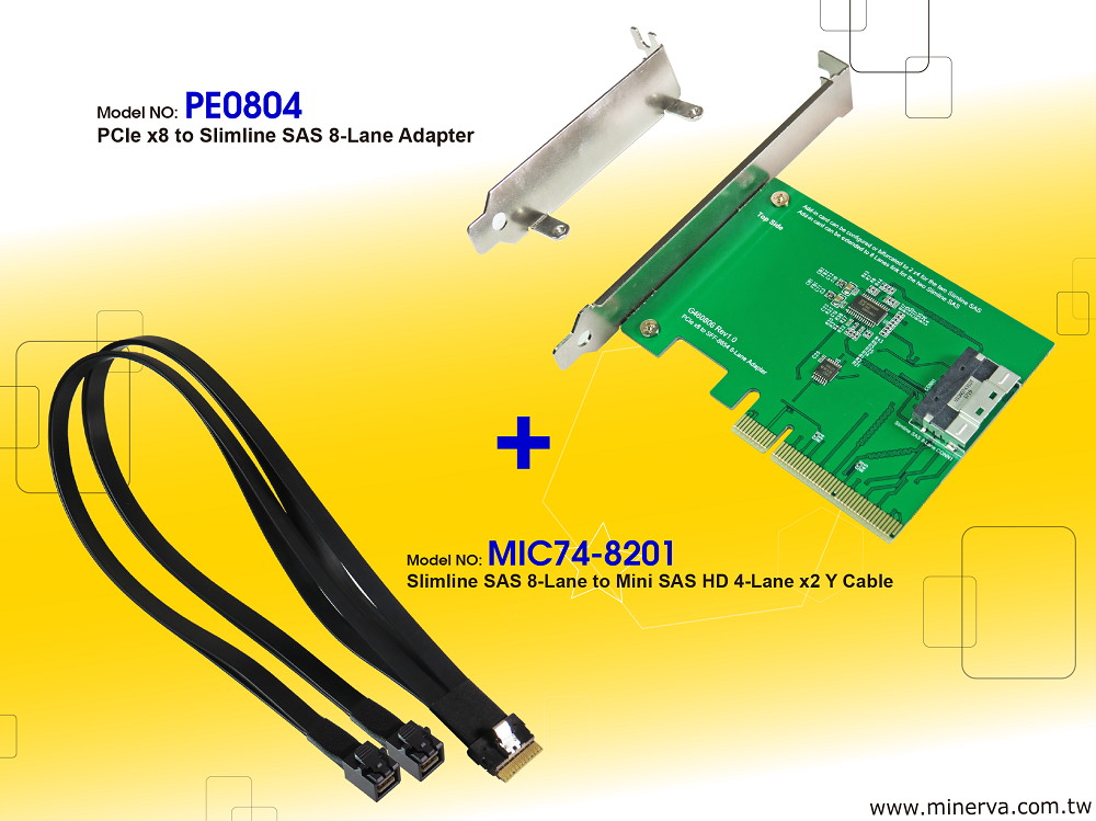 PE0804 - PCIe Gen3 8-lane to Slimline SAS (SFF-8654 8i) Add-in Card(AIC) with Slimline SAS 8-Lane to Mini SAS HD 4-Lane x2 Y Cable KIT