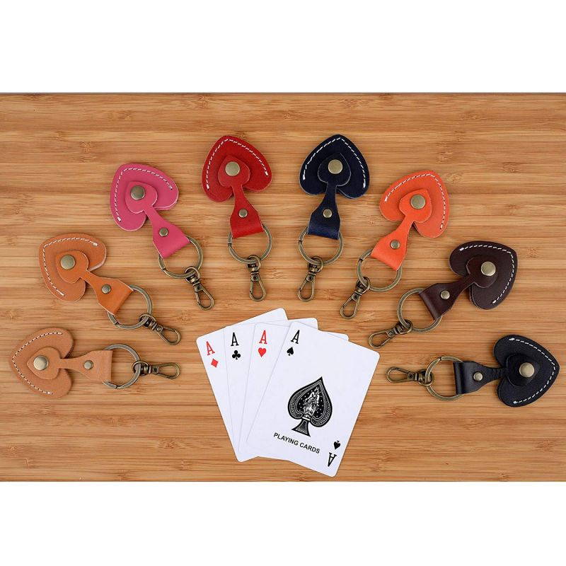 Richbud Full Grain Leather Spade Ace Coin Holder Key Chain Ring Guitar Picks Golf Ball Markers Case (Red)