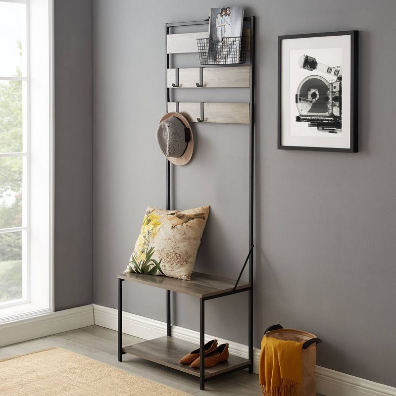Slat Hall Tree with Adjustable Storage Gray Wash - Saracina Home
