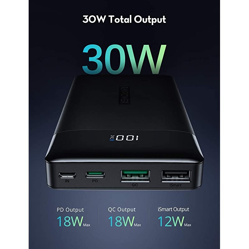 Portable Charger 15000mAh PD3.0 Power Bank QC 3.0, 18W High-Speed Ultra Compact USB C Battery Pack Tri-Input and Tri-Output Compatible iPhone 8/11/12/XS/XR/XS, iPad, Samsung Galaxy and More