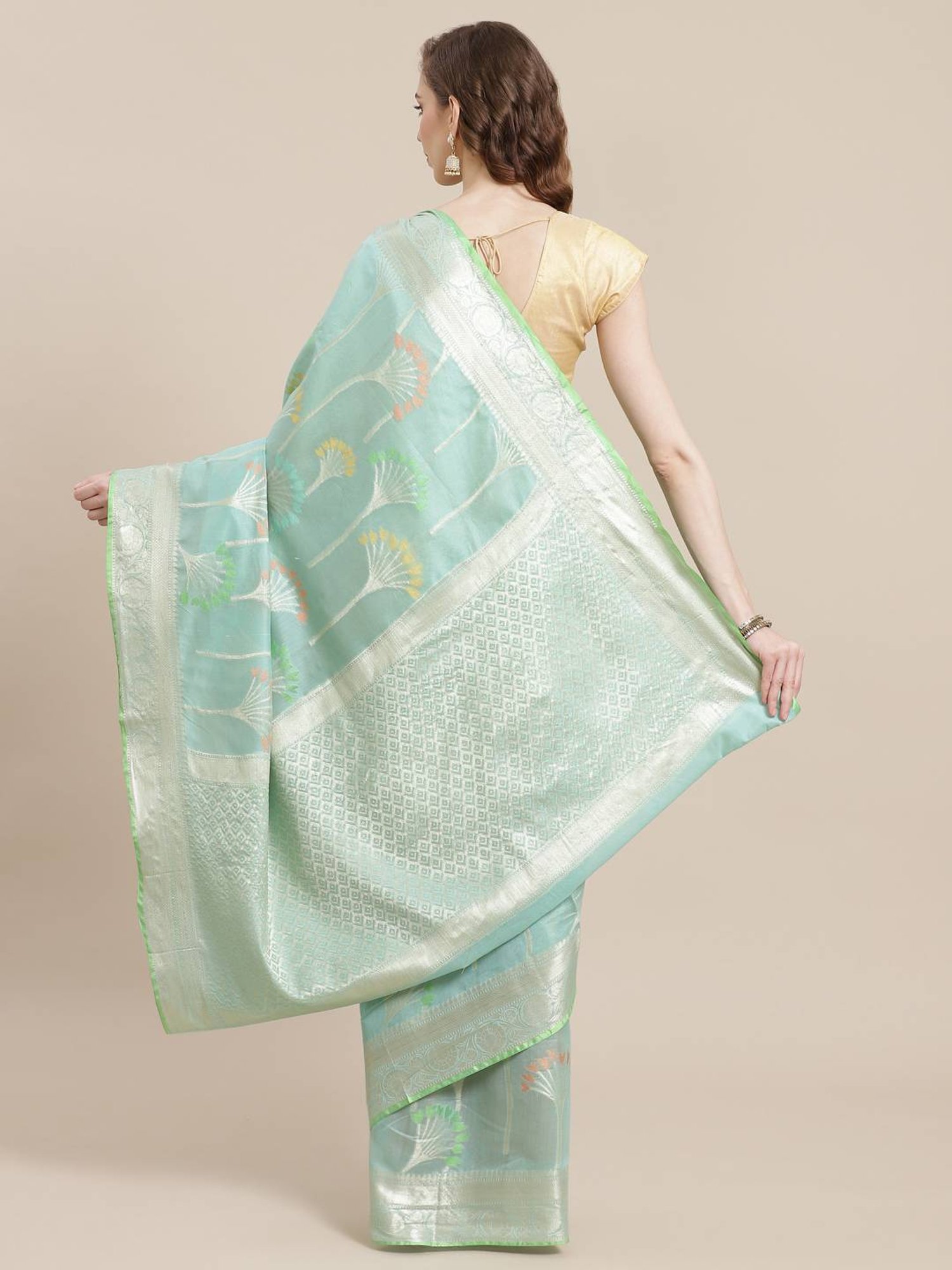 Banarasi Silk Works SeaGreen Woven Saree with Blouse