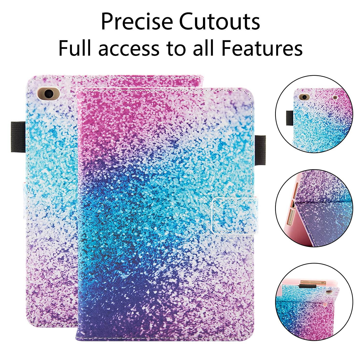 Dteck Flip Case for iPad 9.7" 6th/5th Generation - Pretty Smart Stand Case PU Leather Protective Pocket Cover with Auto Sleep Wake for Apple iPad 9.7 Inch 2017 2018/ iPad Air/iPad Air 2-Rainbow Sand