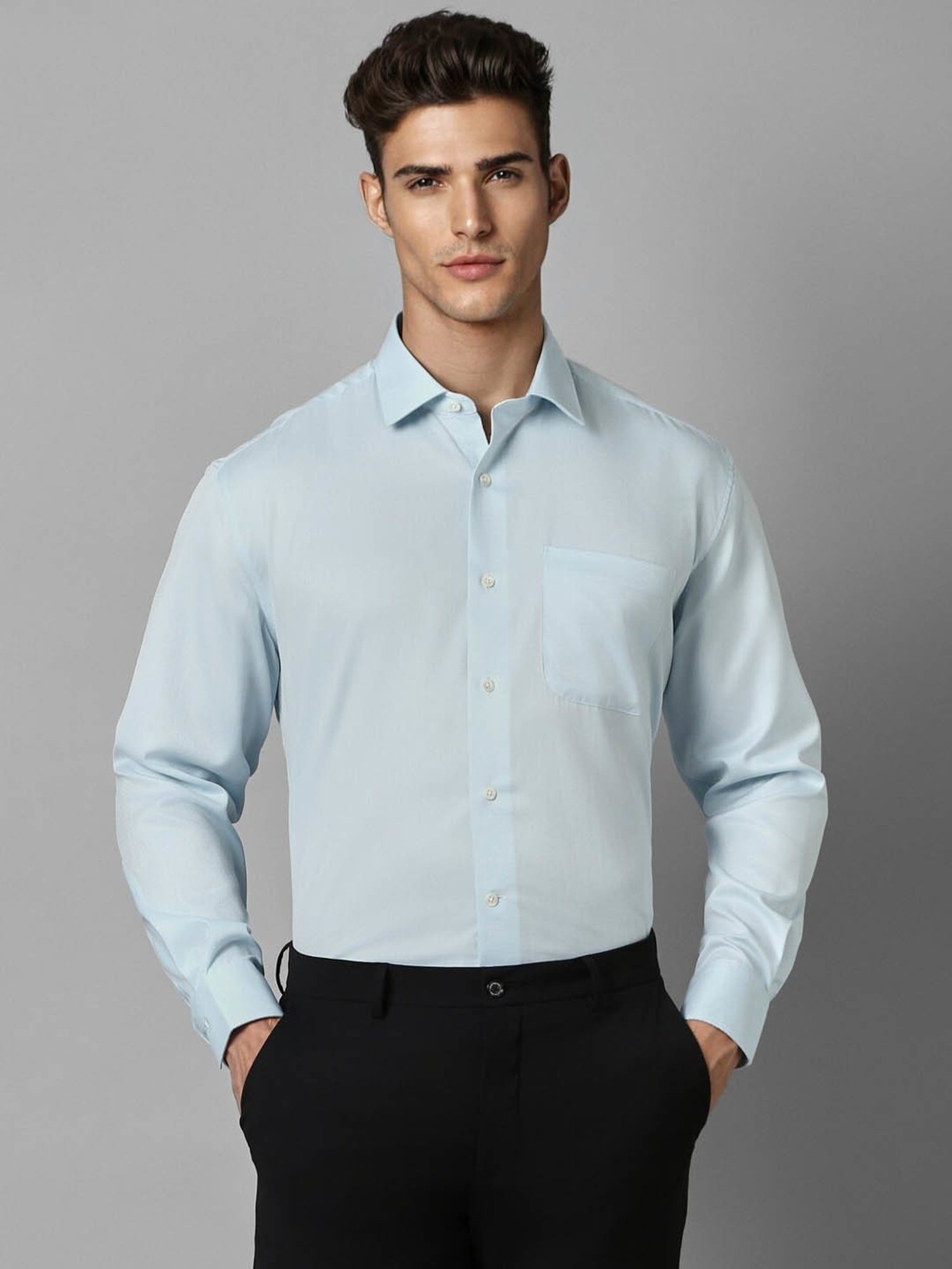 Luxure by Louis Philippe Sky Blue Cotton Regular Fit Shirt
